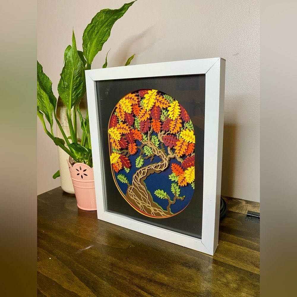 3D Oak Tree Fall Autumn Shadowbox - Picture 3 of 8